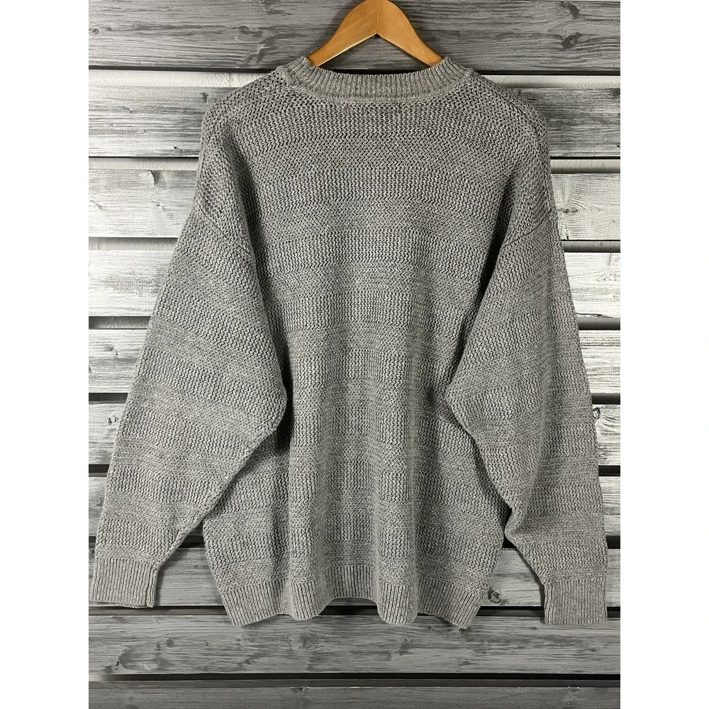 Vintage 90s Structure Sweater Mens XL Gray Crewneck Cotton/Ramie Long Sleeve - Picture 4 of 6